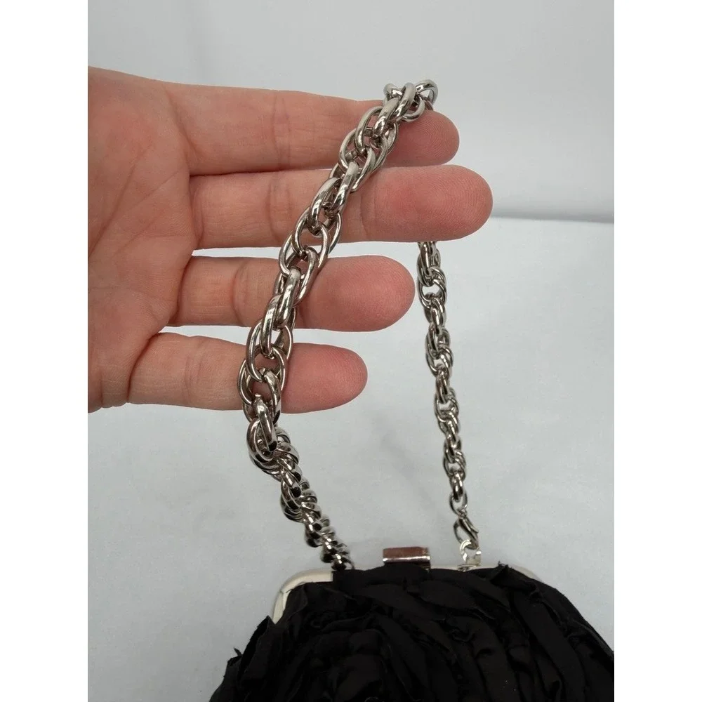 White House Black Market Clutch Rosette Ruffle Evening Cocktail Bag Elegant SM